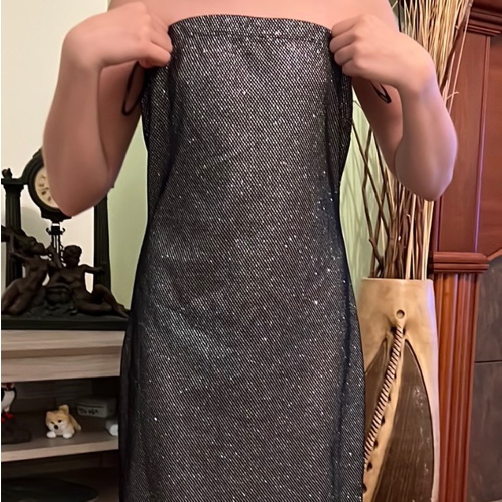 Sparkly dress just above the knee